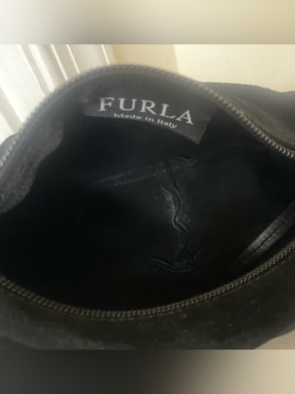 Furla Rare Black mini Suede Shoulder Bag with Brass Studs - Picture 7 of 16